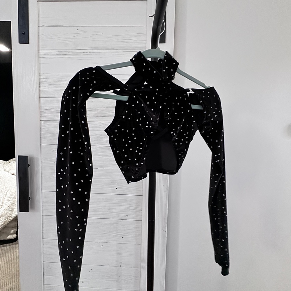 Current Mood Black velvet and rhinestones crop top